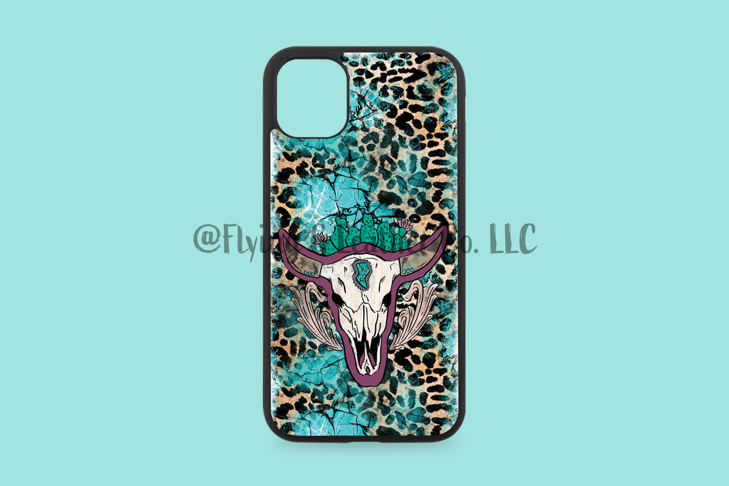 Leopard Turquoise Skull Phone Case