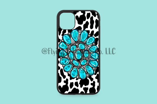 Turquoise Cluster Cowprint Phone Case